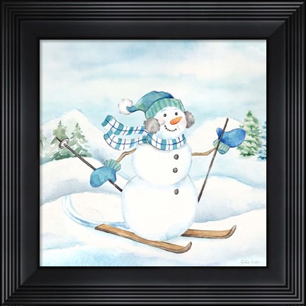 Framed Let it Snow Blue Snowman III Print