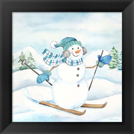 Framed Let it Snow Blue Snowman III Print