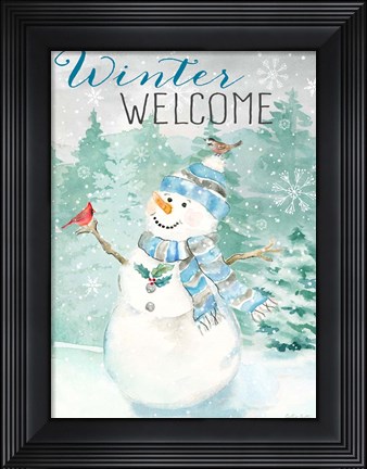 Framed Let it Snow Blue Snowman portrait Print