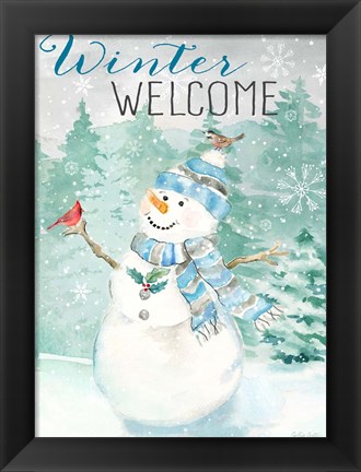 Framed Let it Snow Blue Snowman portrait Print