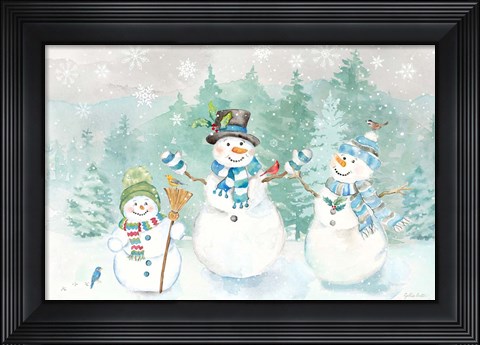 Framed Let it Snow Blue Snowman landscape Print