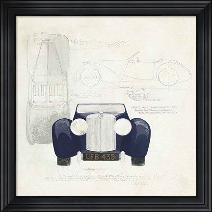 Framed Roadster II Blue Car Print
