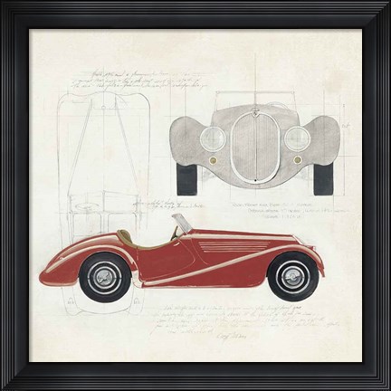 Framed Roadster I Red Car Print