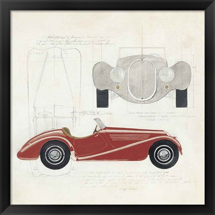 Framed Roadster I Red Car Print