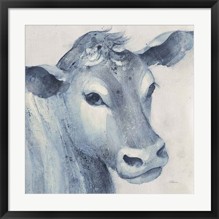 Framed Moo Blue Crop Print