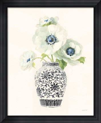 Framed Floral Chinoiserie II Black Crop Print
