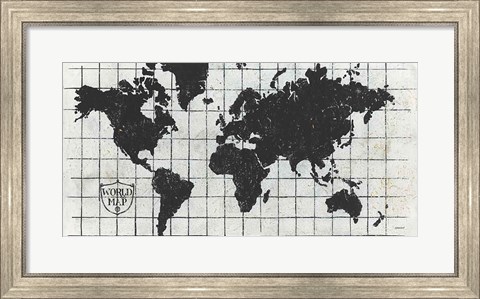 Framed Black Gild World Map I Crest Print