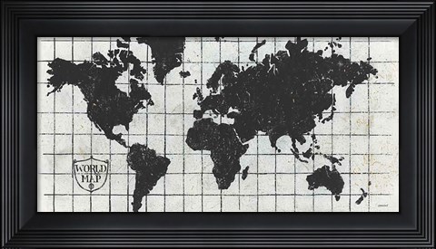 Framed Black Gild World Map I Crest Print