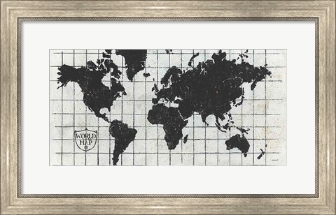 Framed Black Gild World Map I Crest Print