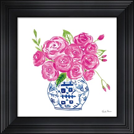 Framed Chinoiserie Roses on White II Print
