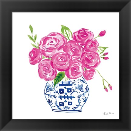 Framed Chinoiserie Roses on White II Print