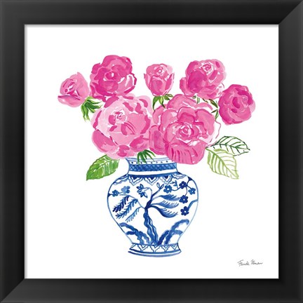 Framed Chinoiserie Roses on White I Print