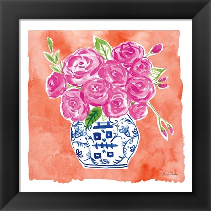 Framed Chinoiserie Roses II Print