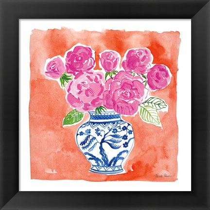 Framed Chinoiserie Roses I Print