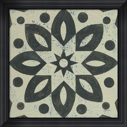 Framed Black and White Tile I Print