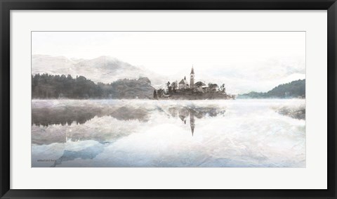 Framed Lake Escape with Village Print