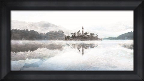 Framed Lake Escape with Village Print