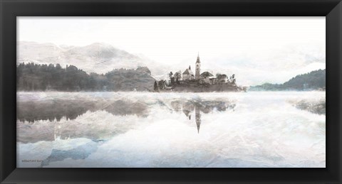 Framed Lake Escape with Village Print