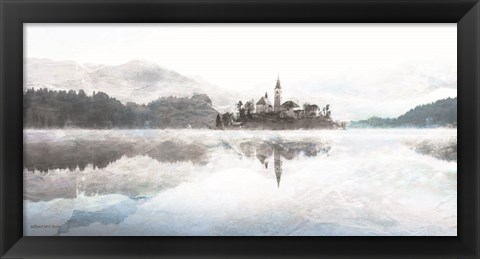 Framed Lake Escape with Village Print