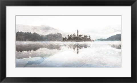 Framed Lake Escape with Village Print