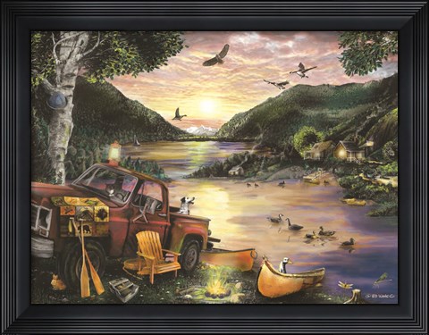 Framed Lakefront Camping I Print
