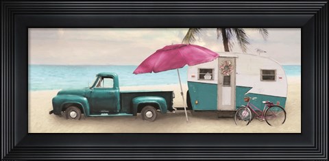 Framed Beach Camping with Bike Print