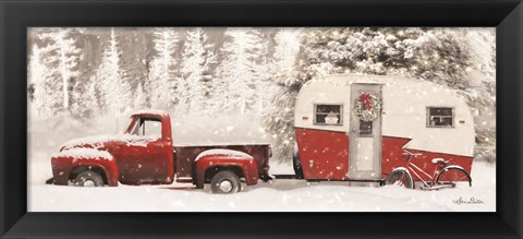 Framed Christmas Camper with Bike Print