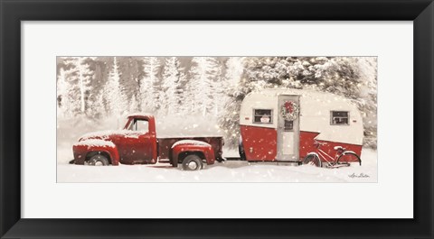 Framed Christmas Camper with Bike Print