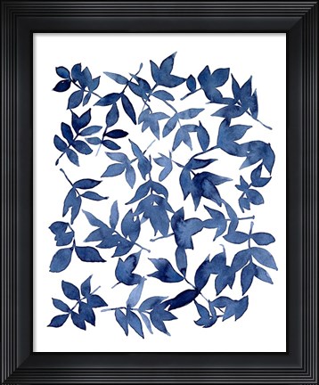 Framed Indigo Fallen Leaves I Print