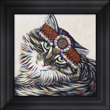 Framed Hippie Cat I Print