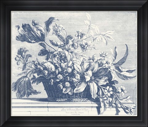 Framed Navy Basket of Flowers I Print