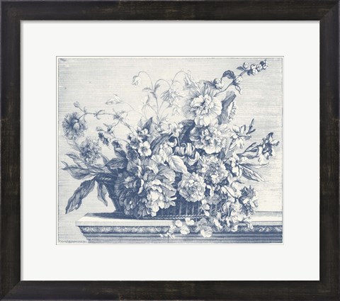 Framed Navy Basket of Flowers II Print