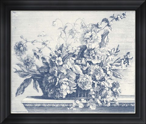 Framed Navy Basket of Flowers II Print