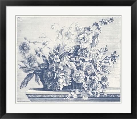 Framed Navy Basket of Flowers II Print
