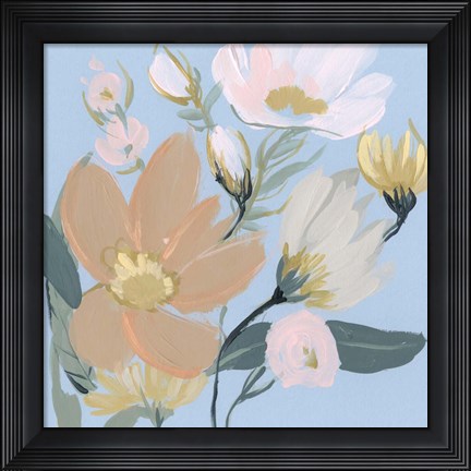 Framed Bouquet on Blue II Print