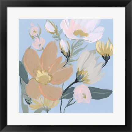 Framed Bouquet on Blue II Print