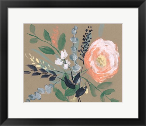 Framed Flowers on Mocha I Print