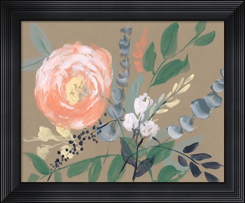 Framed Flowers on Mocha II Print