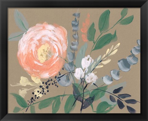 Framed Flowers on Mocha II Print