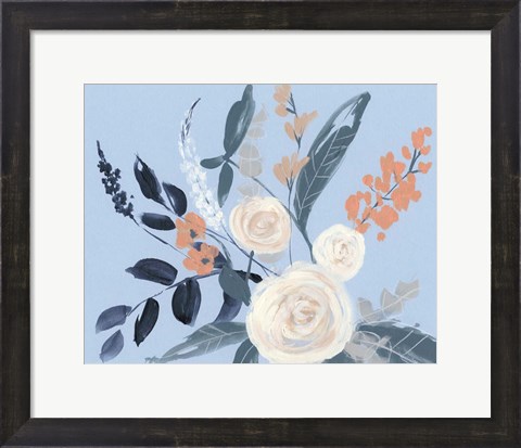 Framed Eucalyptus Bouquet on Blue I Print
