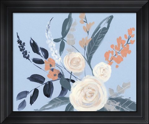 Framed Eucalyptus Bouquet on Blue I Print
