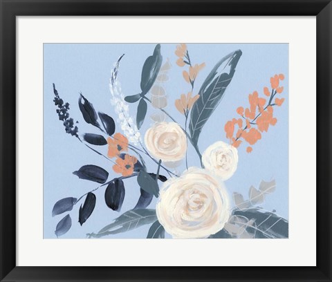 Framed Eucalyptus Bouquet on Blue I Print