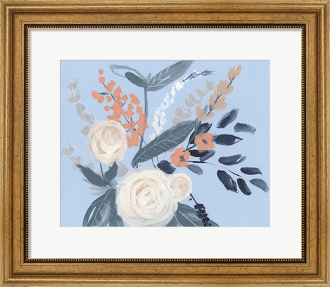 Framed Eucalyptus Bouquet on Blue II Print