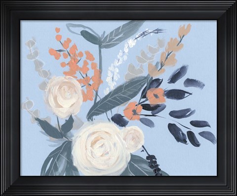 Framed Eucalyptus Bouquet on Blue II Print