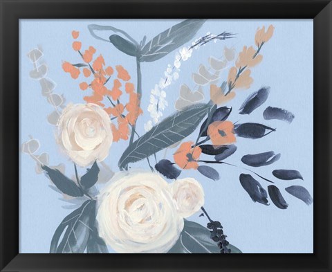 Framed Eucalyptus Bouquet on Blue II Print