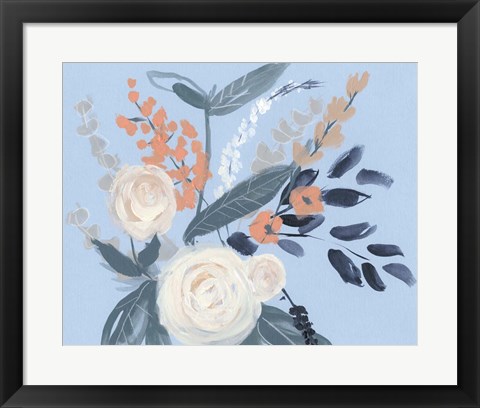 Framed Eucalyptus Bouquet on Blue II Print