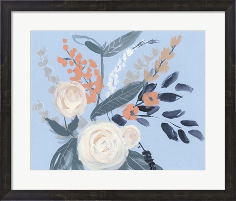Framed Eucalyptus Bouquet on Blue II Print