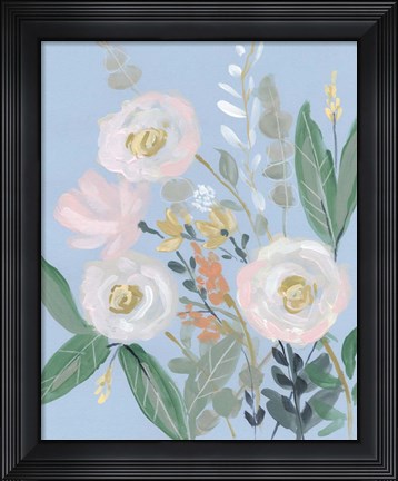 Framed Spring Bouquet on Blue I Print