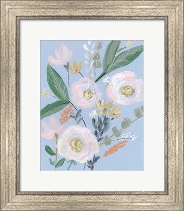 Framed Spring Bouquet on Blue II Print