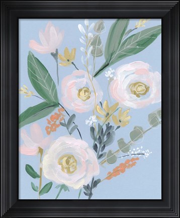 Framed Spring Bouquet on Blue II Print